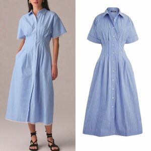 NWT J. Crew Wren Lace-Trim Midi Shirt Dress in Stripe Size 22